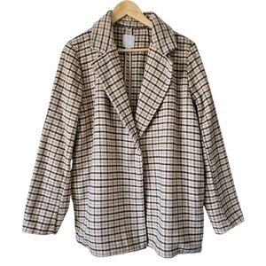 Joie Plaid Wool Blend Coat Academia Preppy Check Oversized Blazer Jacket, Size M